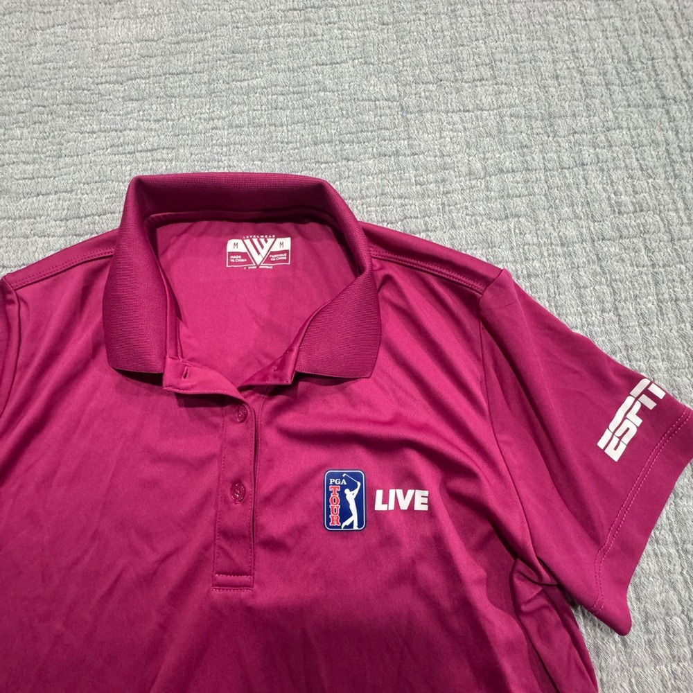 ESPN PGA Tour Live Golf Polo Women's Medium Shirt Pink Wicking Media Level Wear‎
